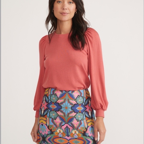 Marine Layer Lexi Rib Puff Sleeve Top in Rust Size Large - Picture 1 of 11